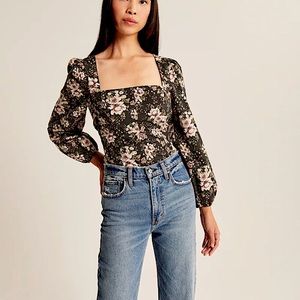 Abercrombie & Fitch Long-Sleeve Poplin Squareneck Corset Top